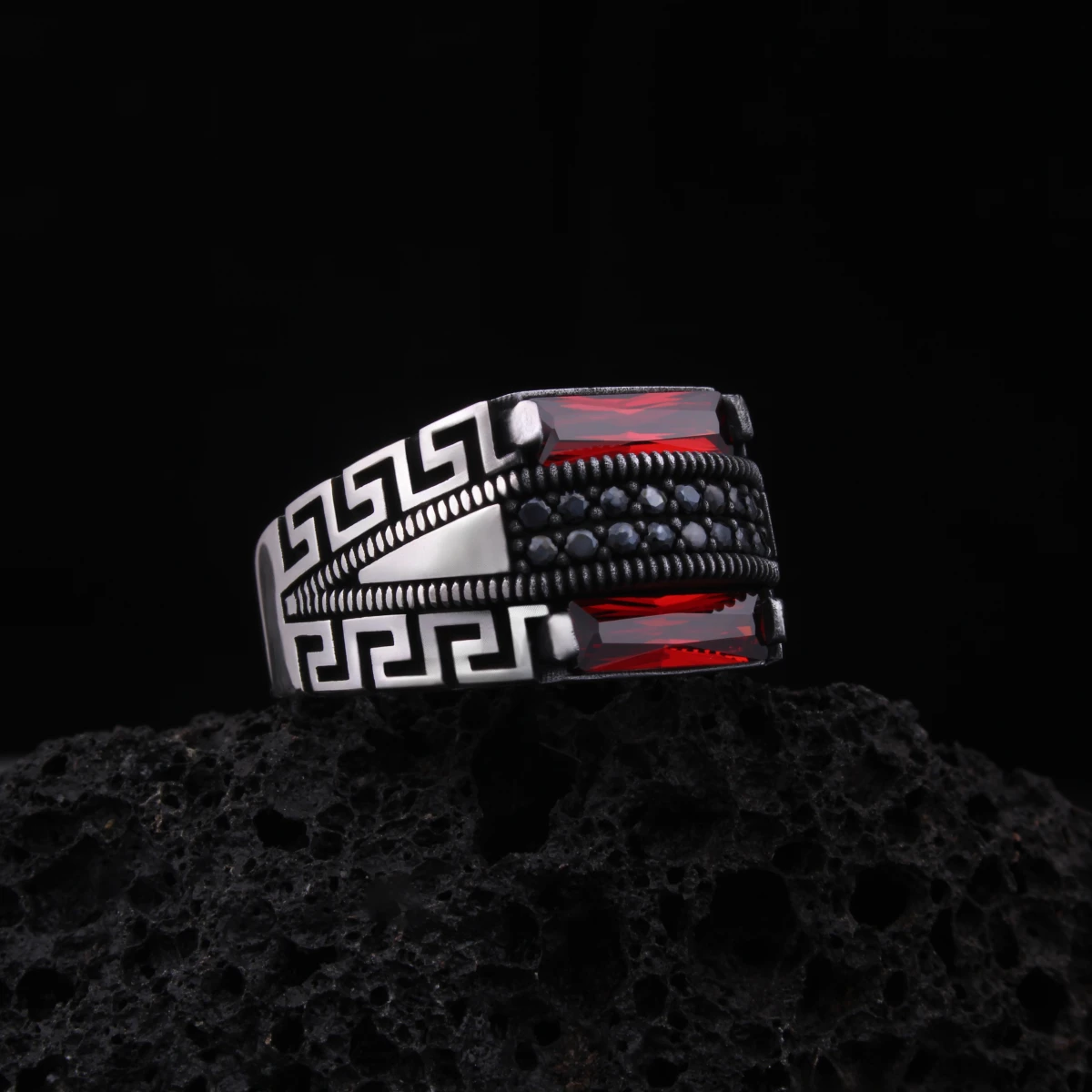 Baget Taşlı Grek Desenli Yüzük