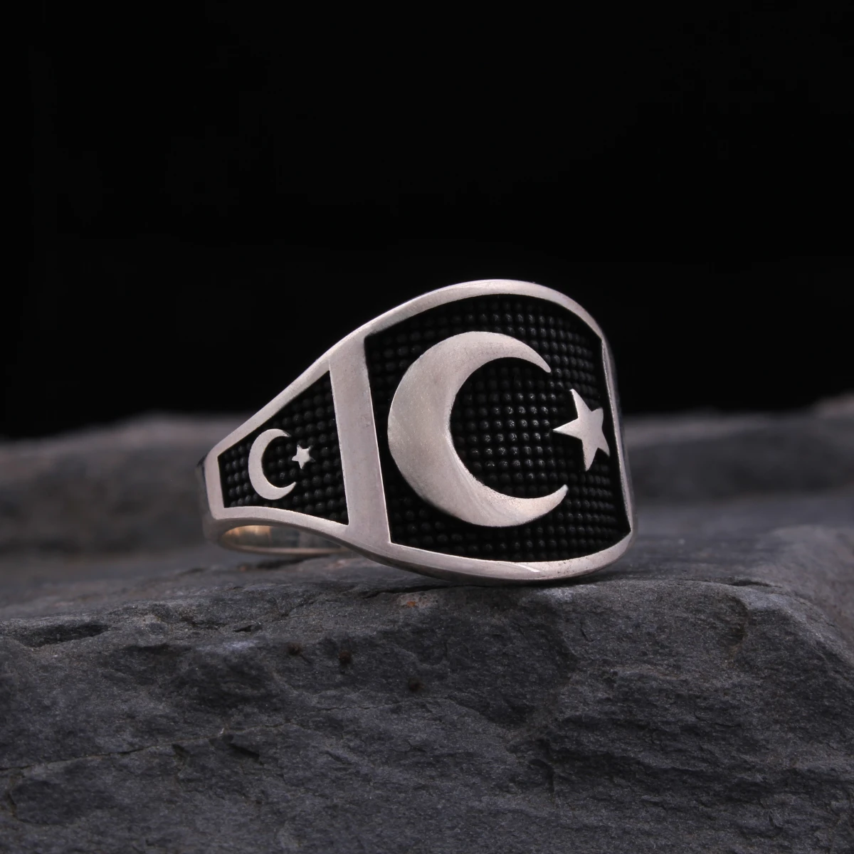 Ay Yıldız Tasarım Gümüş Erkek Yüzüğü