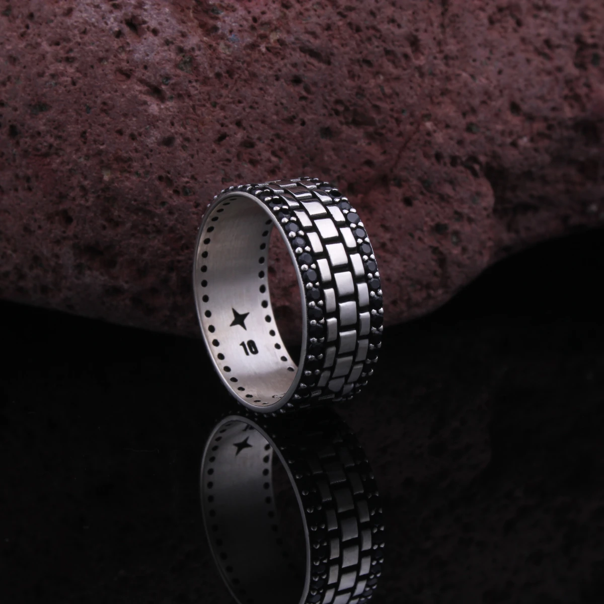 Rolex 3 Sıra Siyah Taşlı Erkek Alyans