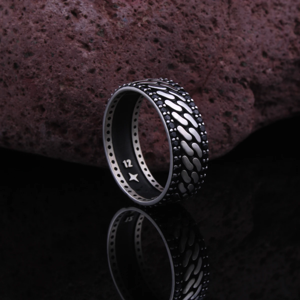 Gumet Zincirini Siyah Taşlı Erkek Alyans