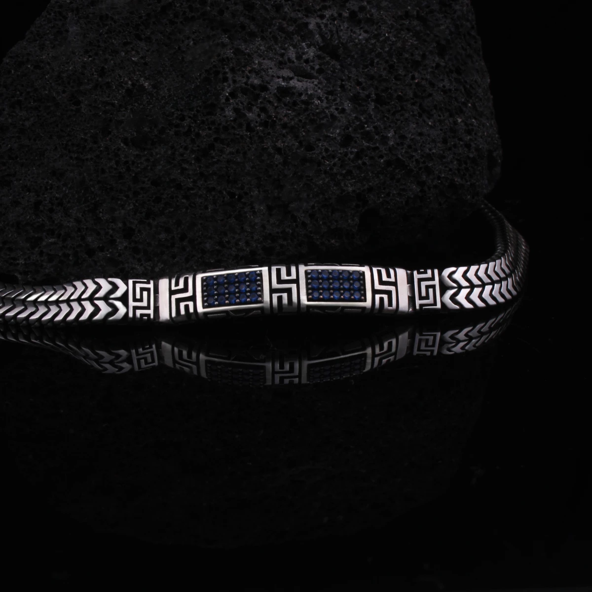 İkili Safir Mavisi Taşlı Erkek Bileklik