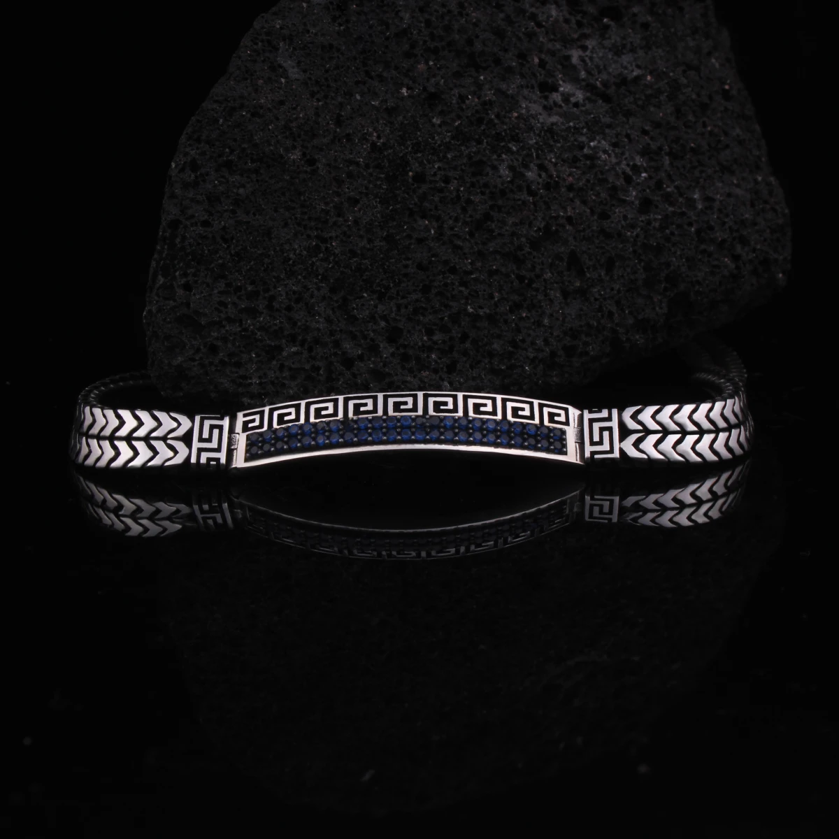 Lacivert Taşlı Grek Desenli Erkek Bileklik