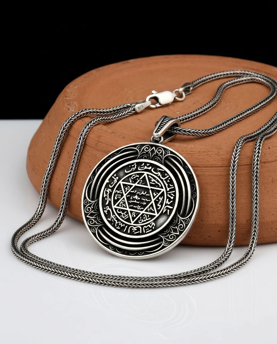 Kenar Oyma İşlemeli Mühr-ü Süleyman Kolye Ucu