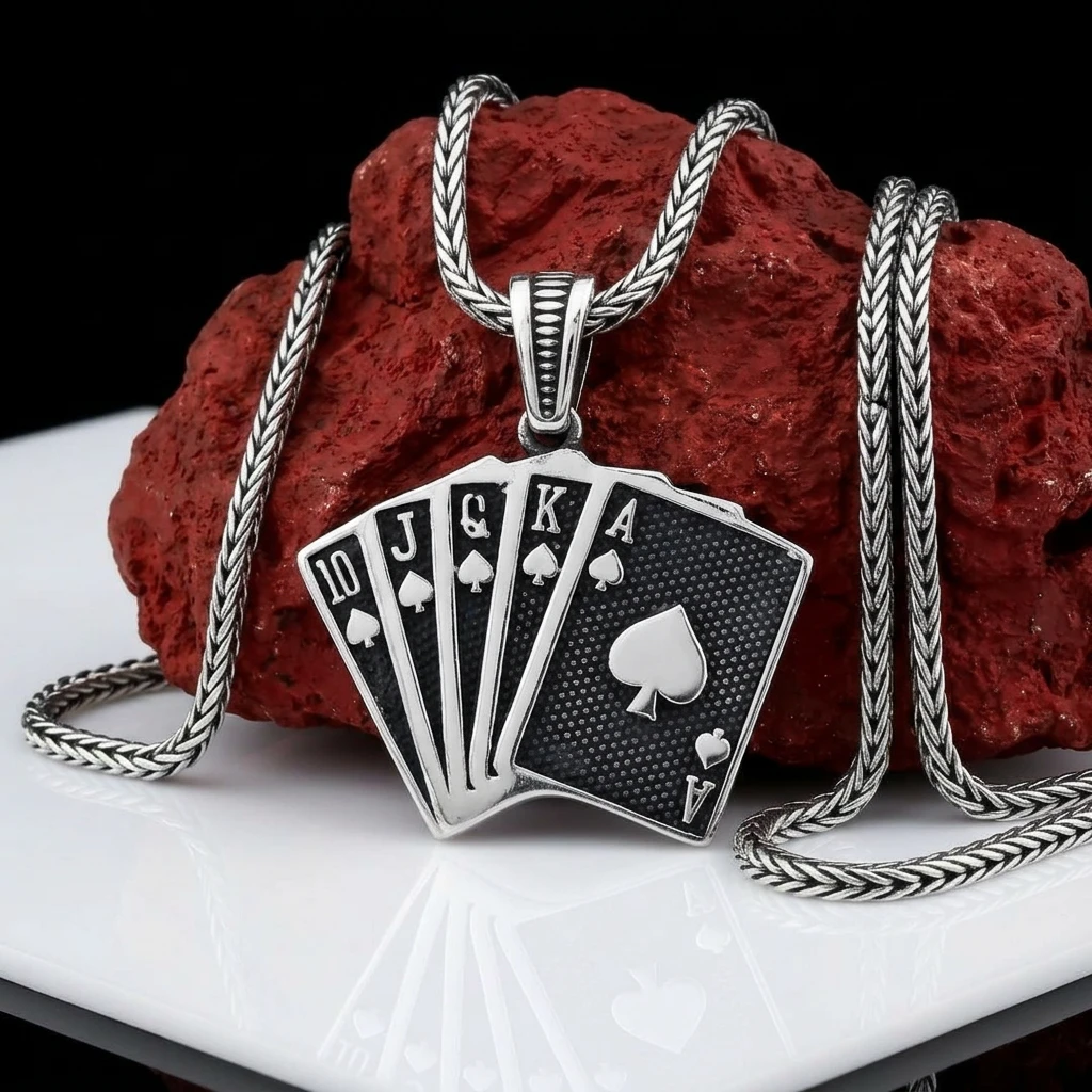 Royal Flush İskambil Kartları Kolye Ucu