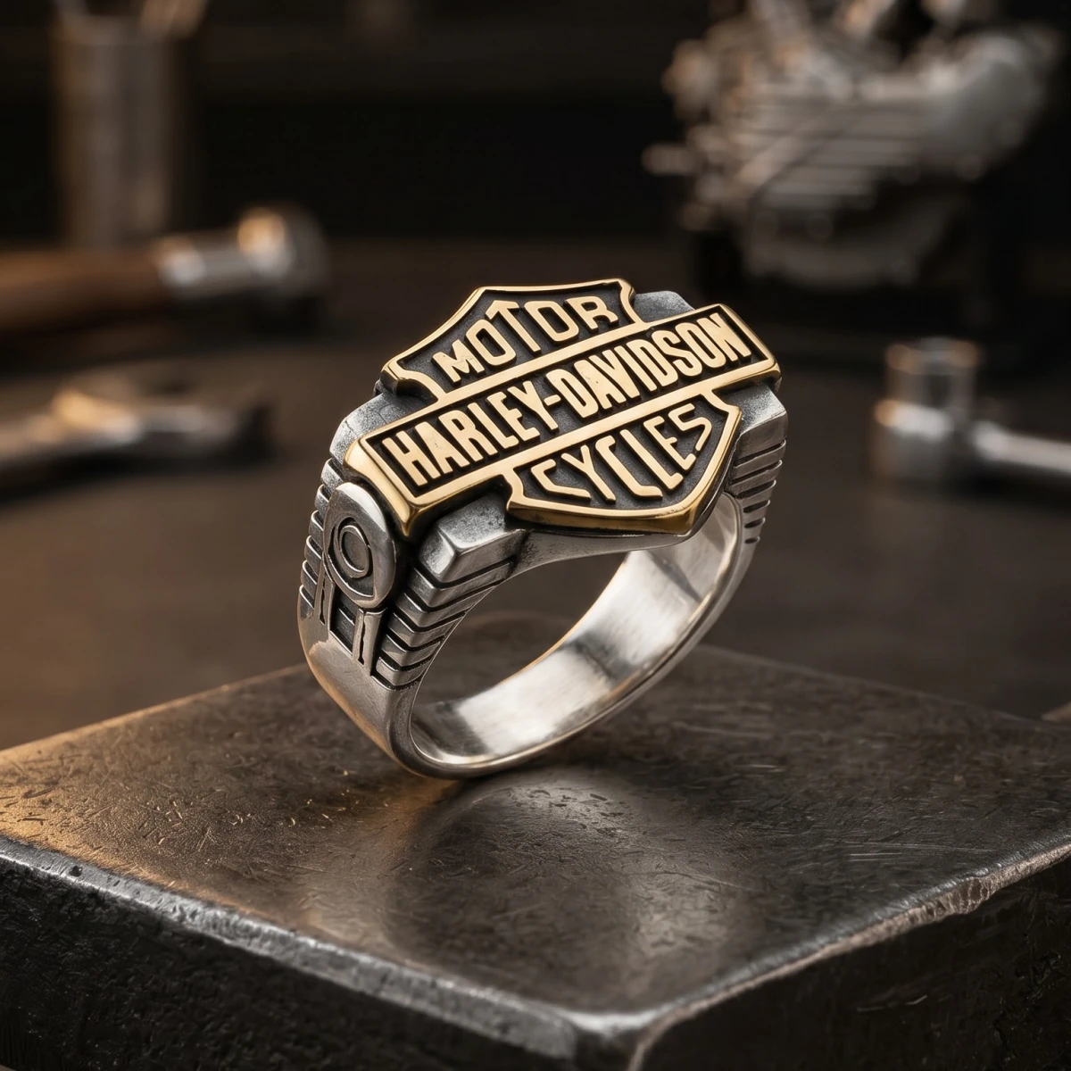 Harley Davidson Tasarımlı Gümüş Erkek Yüzük