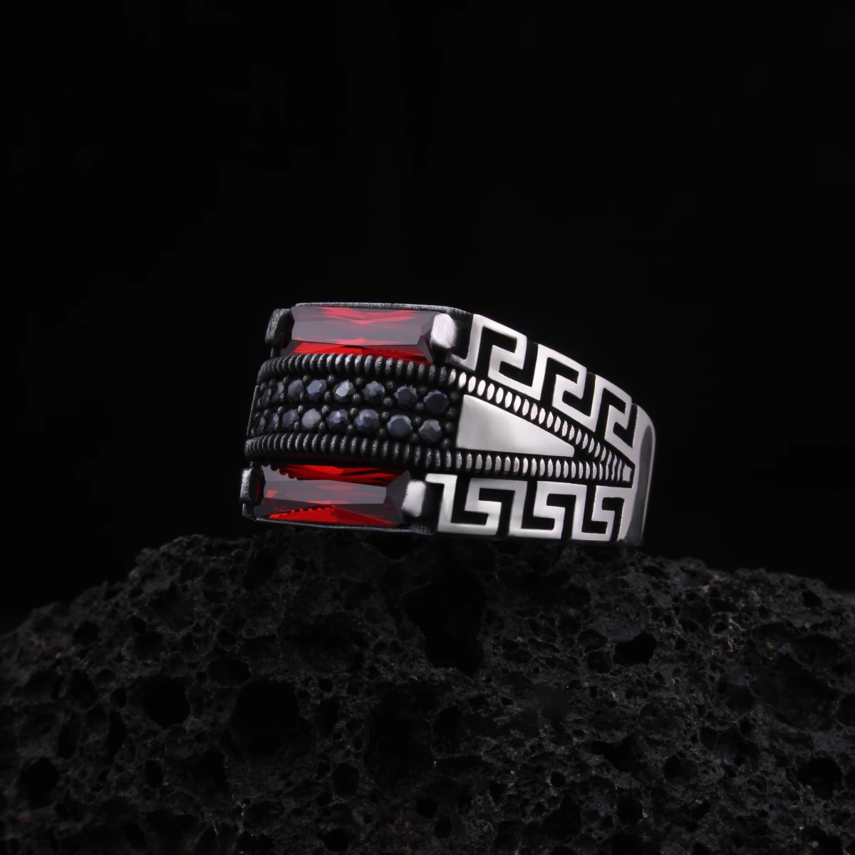 Baget Taşlı Grek Desenli Yüzük