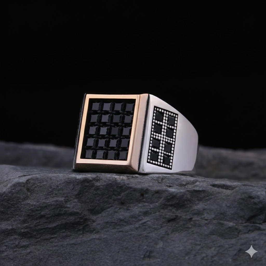 Kare Kasa Mikro Taş Tasarım Gümüş