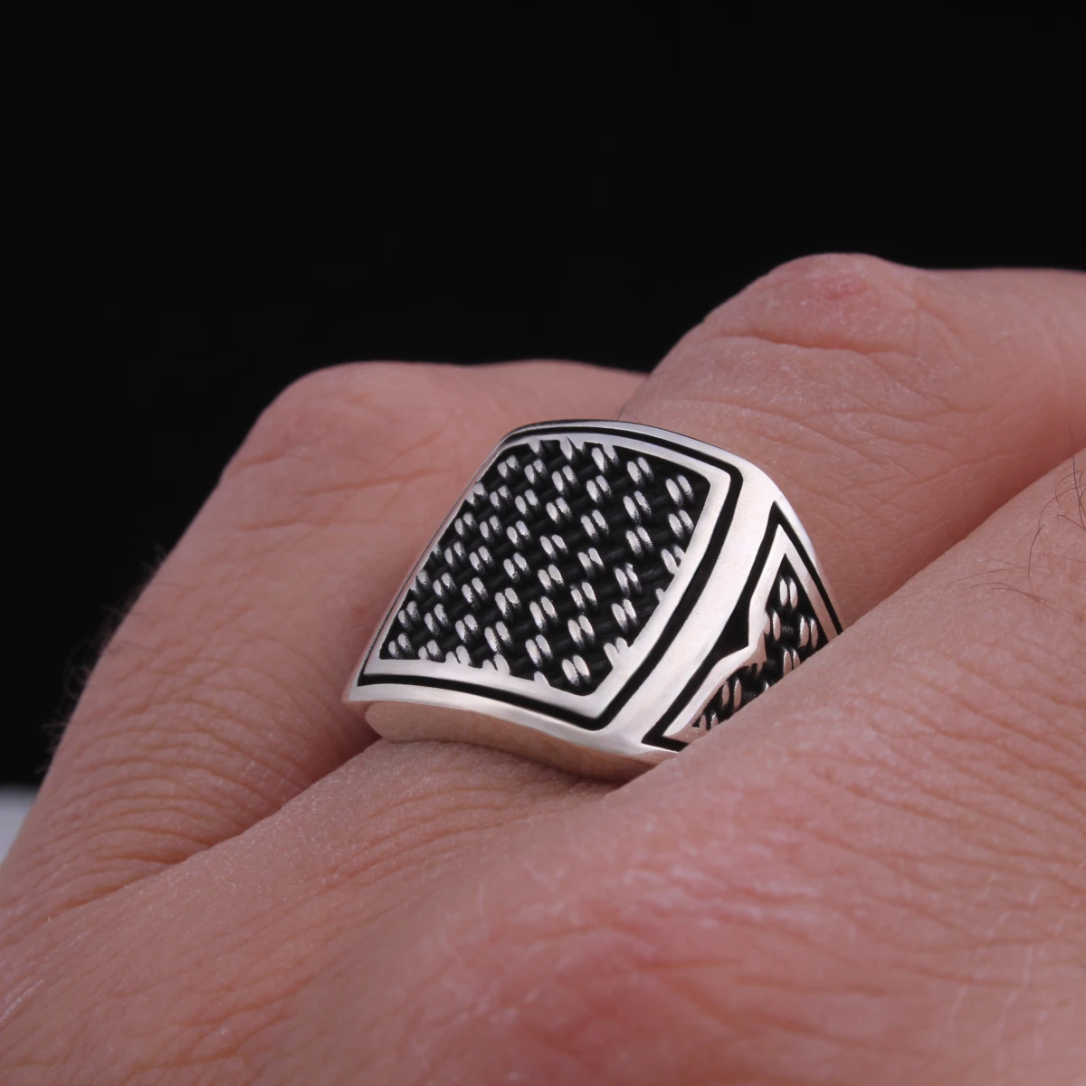 Örgü Tasarım Gümüş Erkek Yüzüğü