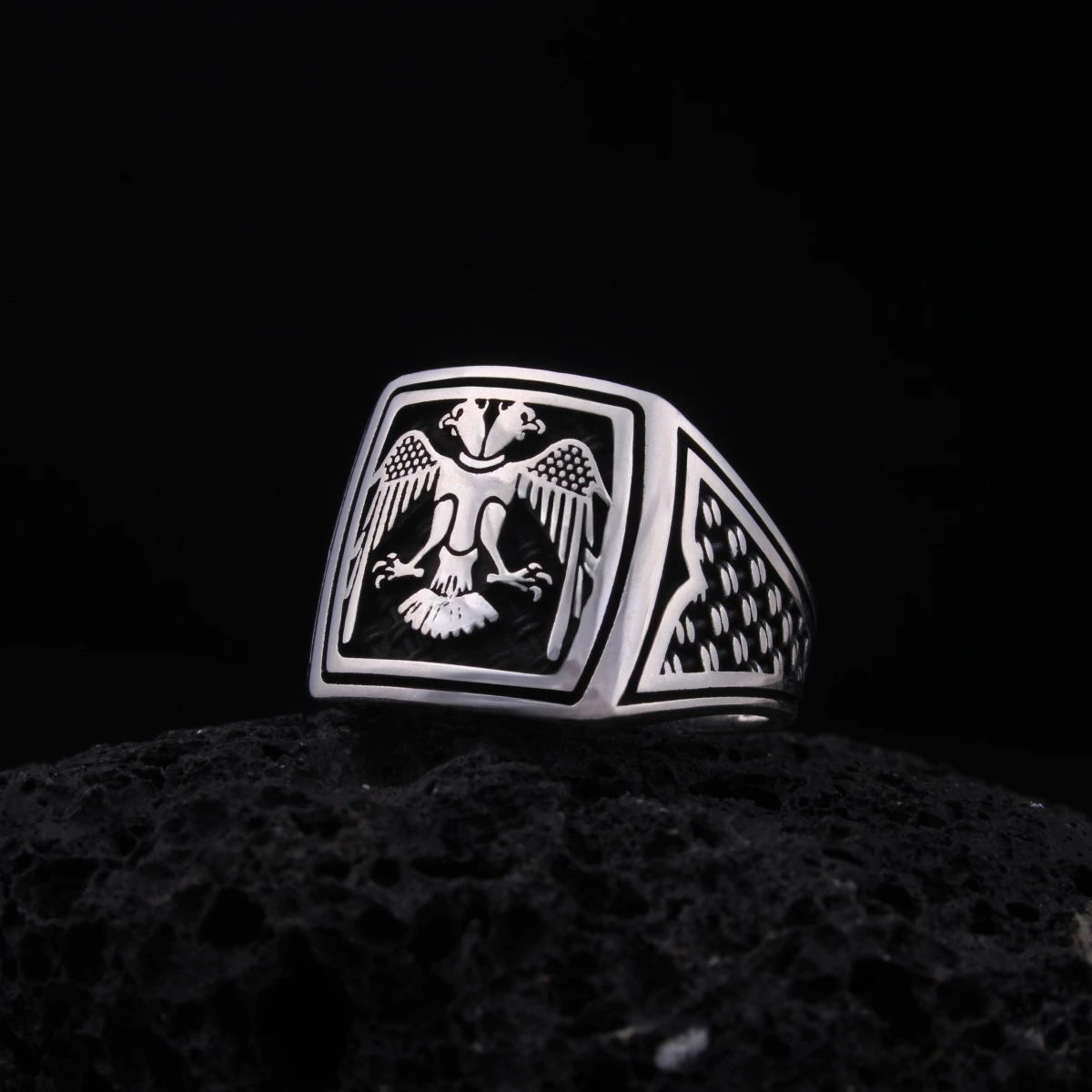 Selçuklu Çift Başlı Kartal Tasarım Gümüş Erkek Yüzüğü