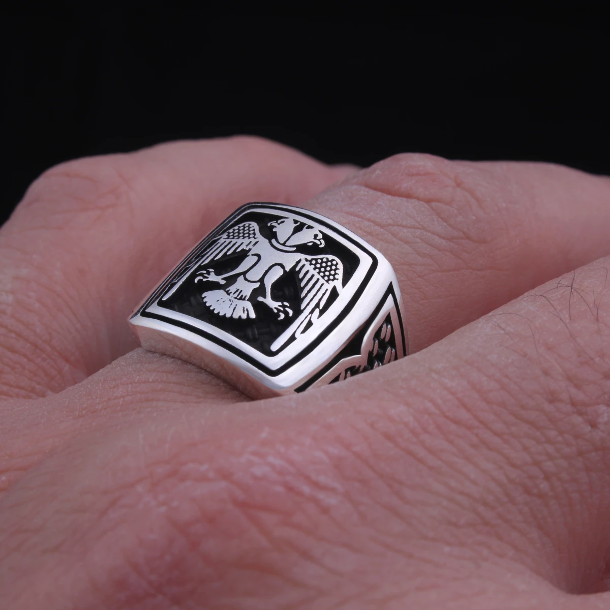 Selçuklu Çift Başlı Kartal Tasarım Gümüş Erkek Yüzüğü