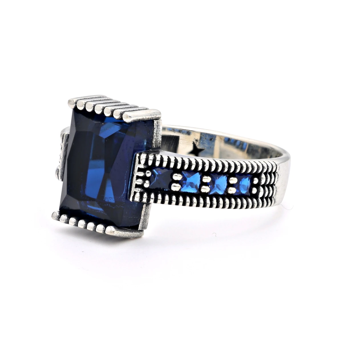 Safir Mavisi Taşlı Erkek Yüzük