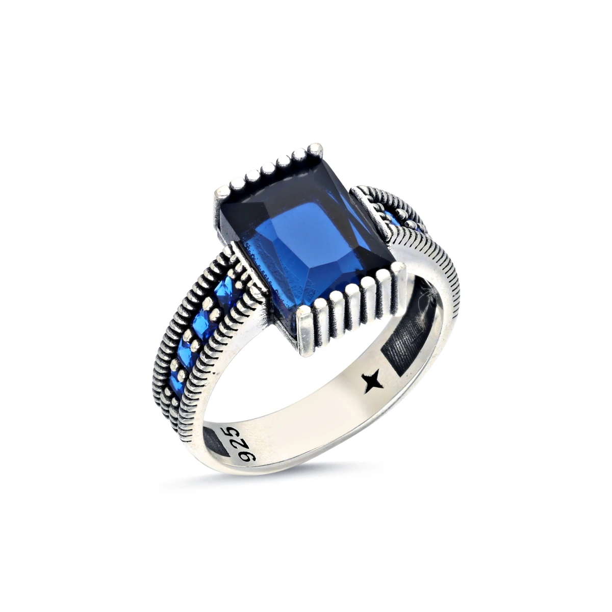 Safir Mavisi Taşlı Erkek Yüzük