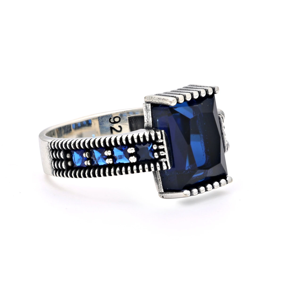 Safir Mavisi Taşlı Erkek Yüzük