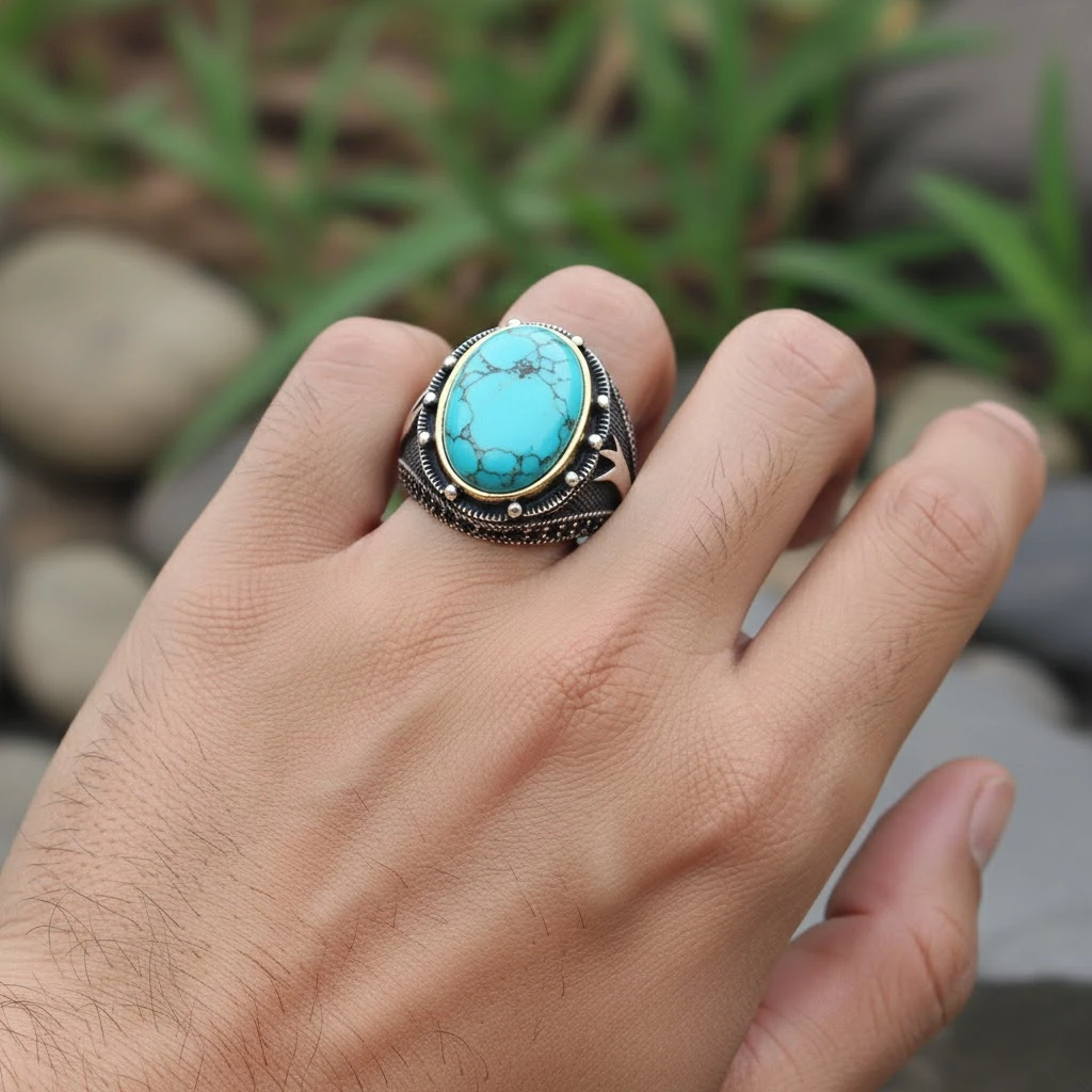 Oval Kapüşon Kızıl Akik Taşlı Zülfikar Sembollü Mühür Erkek Yüzük