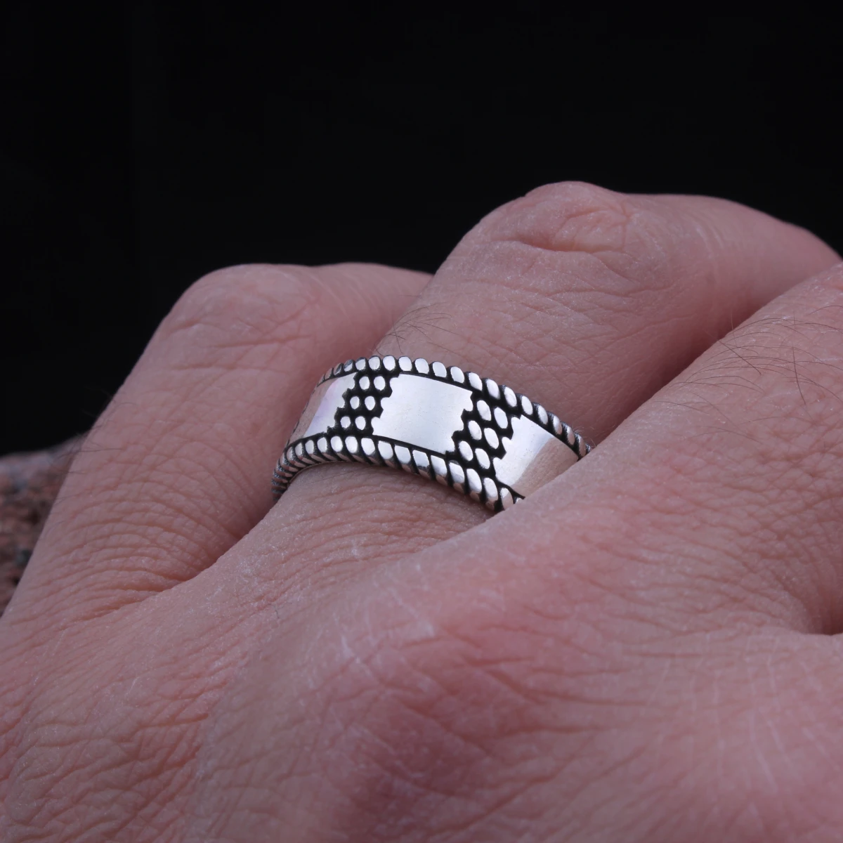 Örgü Tasarım Alyans Gümüş Erkek Yüzüğü