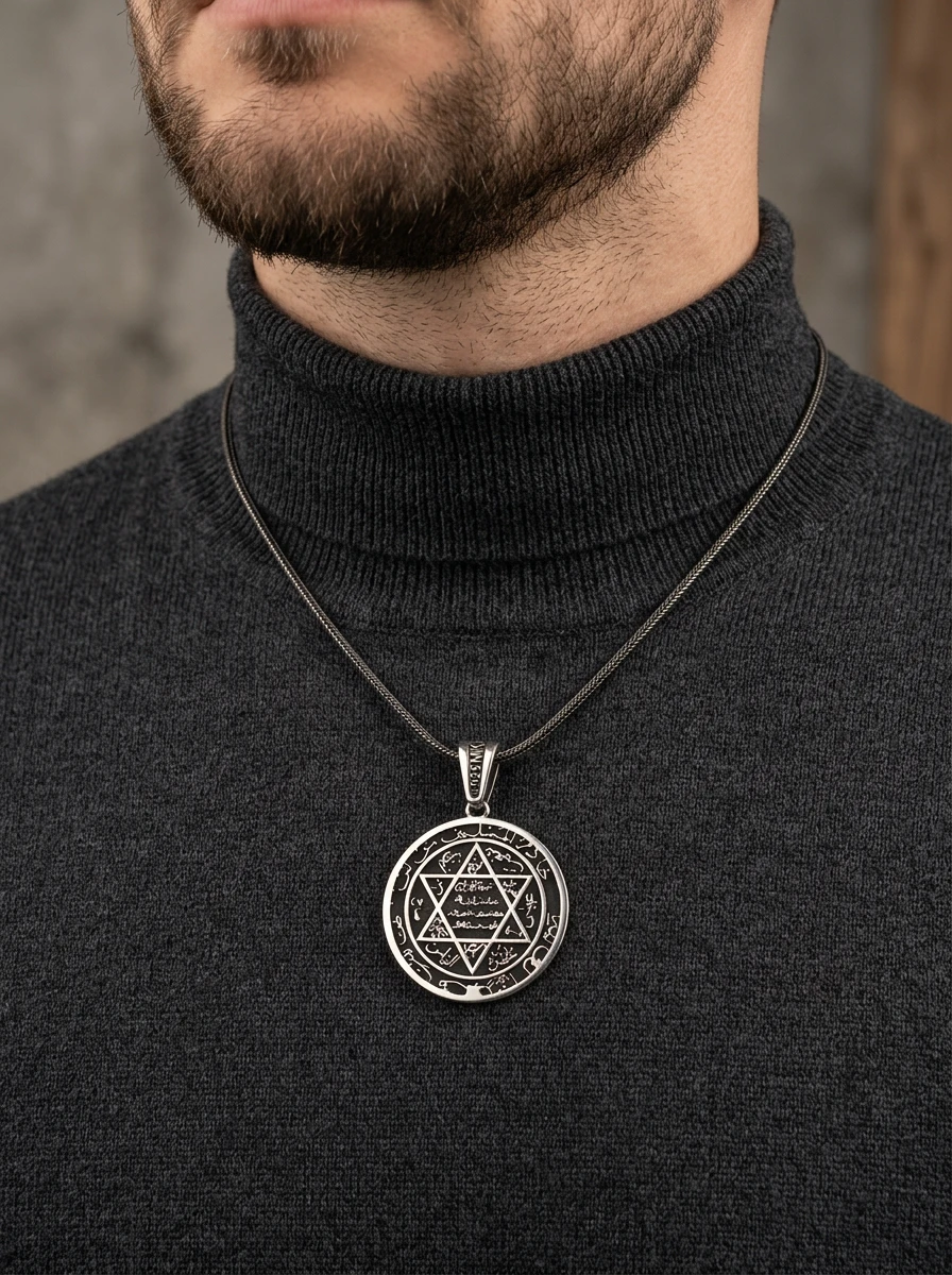 Mühr-ü Süleyman Hat Yazılı Büyük Boy Kolye Ucu