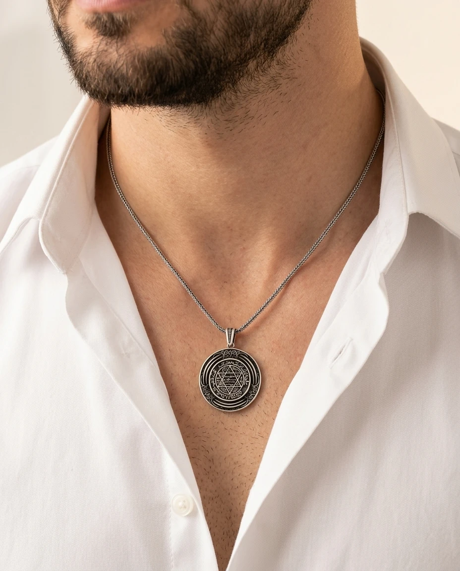 Kenar Oyma İşlemeli Mühr-ü Süleyman Kolye Ucu